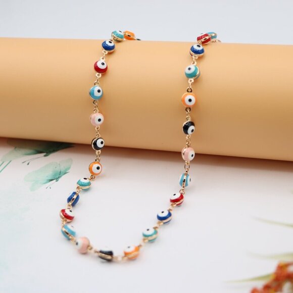 "Colorful Evil Eye Rose Gold Necklace Design, XPNL0125 - Picture 2 of 12